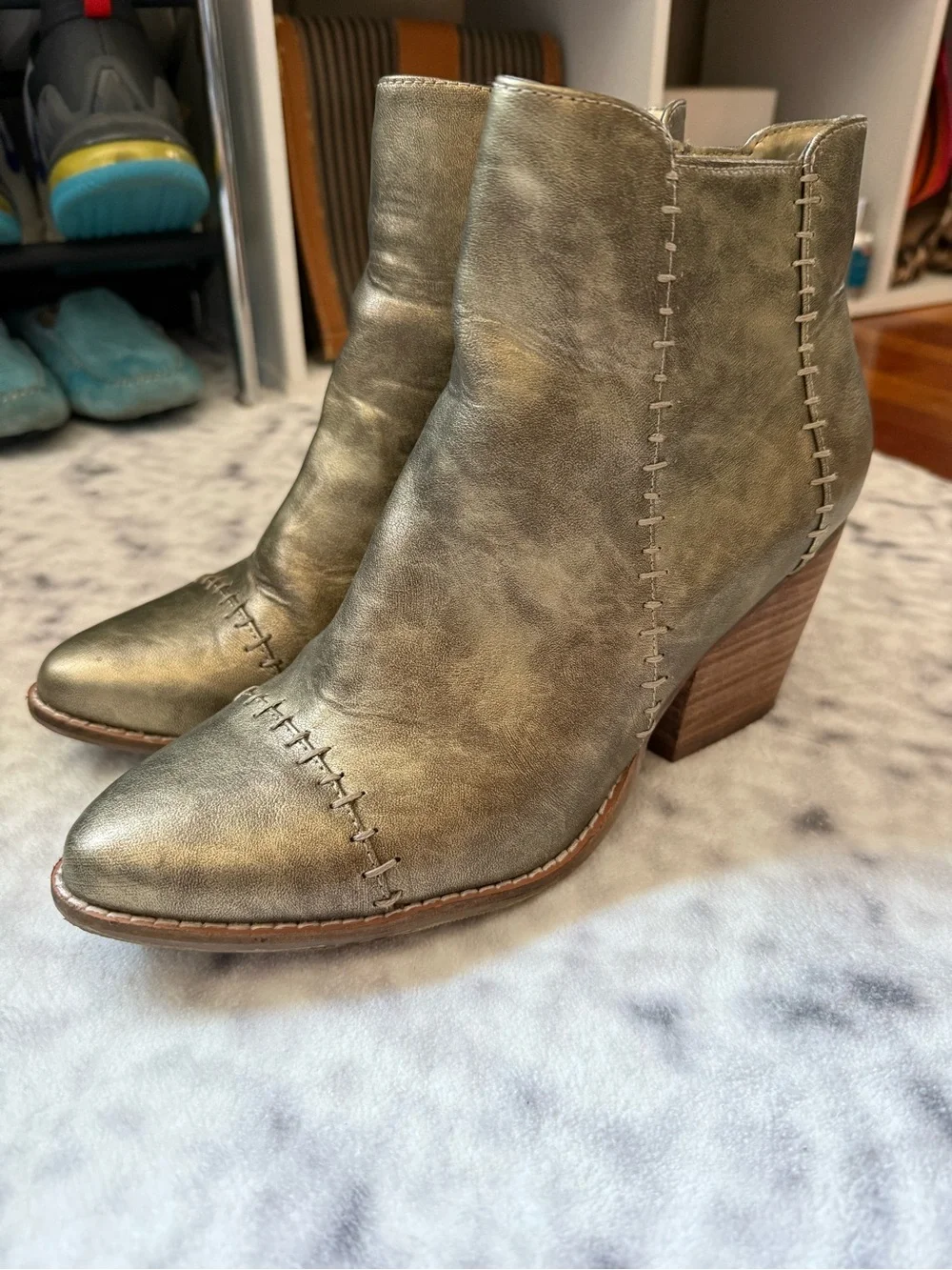 Coconuts by Matisse - Rockandroll Metallic Gold Whipstitch Ankle Booties - 10